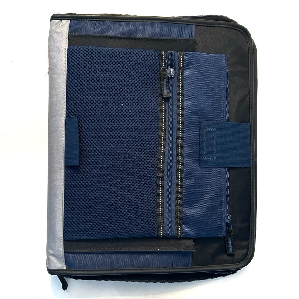 American Studio Nylon Zipper 3-Ring Binder Portfolio Pockets Black Blue School